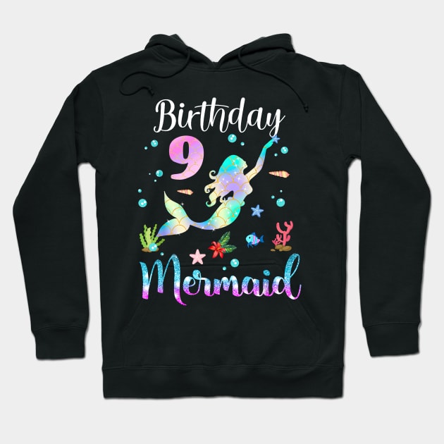 9 Years Old Birthday Mermaid Happy 9th Birthday Hoodie by Vintage White Rose Bouquets